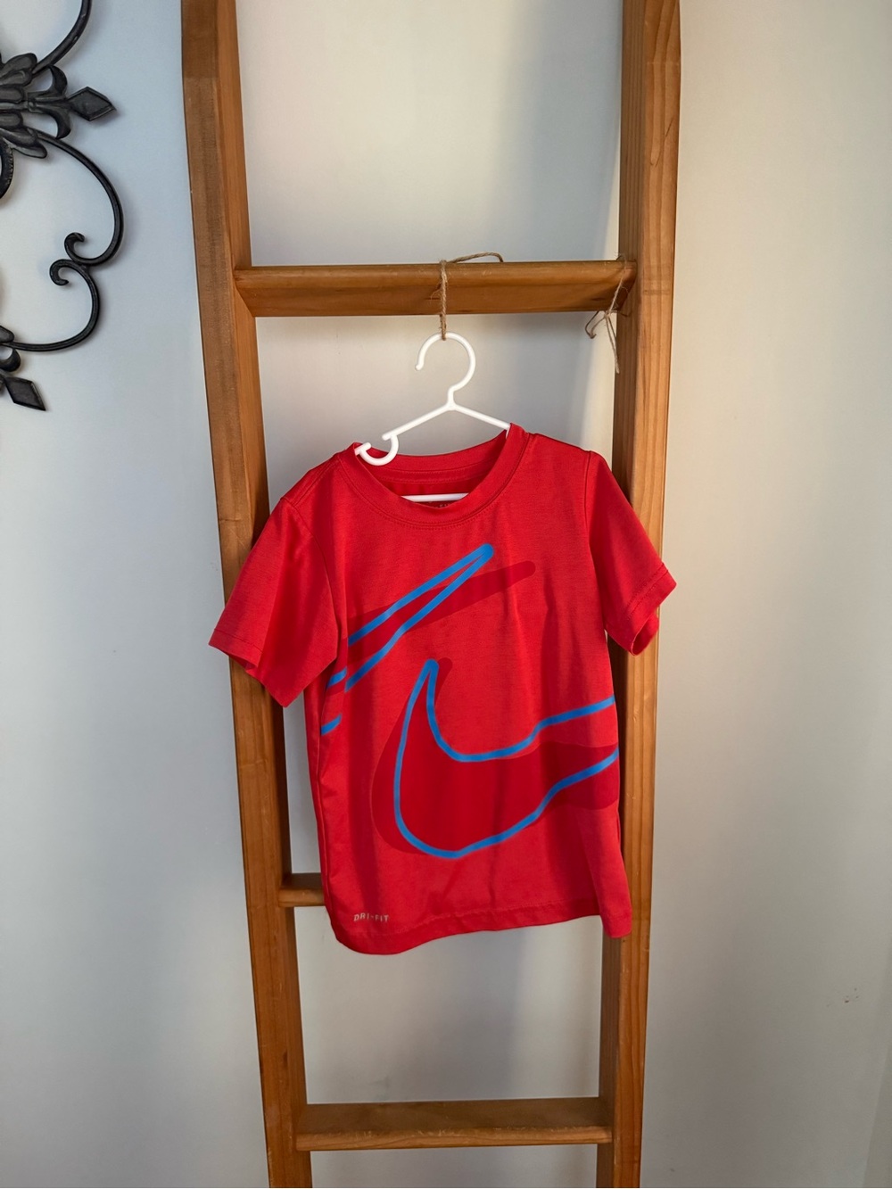 Nike Red Short-Sleeve Tee with Blue Swoosh Graphic